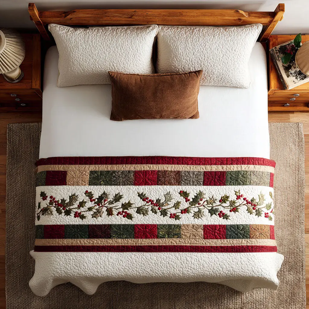 Holly Glow Nights Quilted Bed Runner Holiday Glow Look Gift for Mom