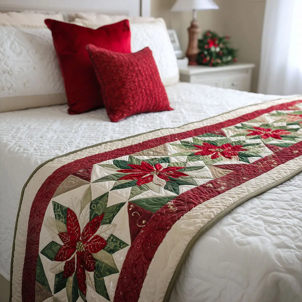 Holly Glow Quilted Bed Runner Holly Glow Christmas Gift for Grandma
