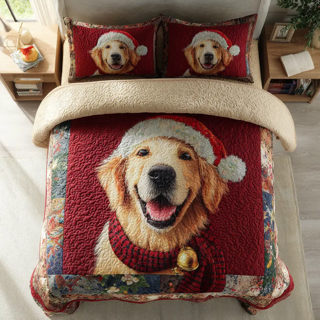 Holly Golden Retriever Quilted Bedding Set Luxury Comforter Gift Set for Him or Her