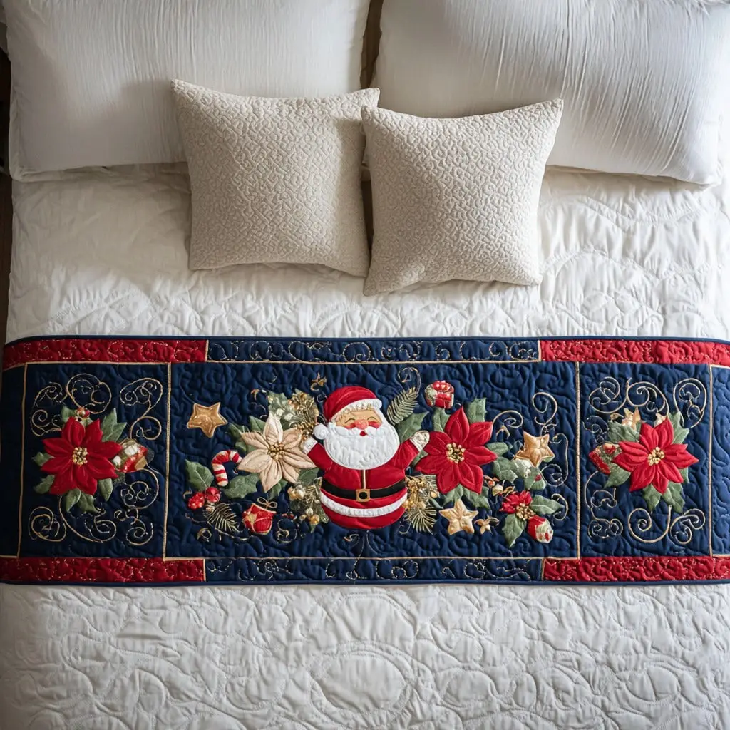 Holly Night Quilted Bed Runner Holly Night Scene Christmas Gift for Mom