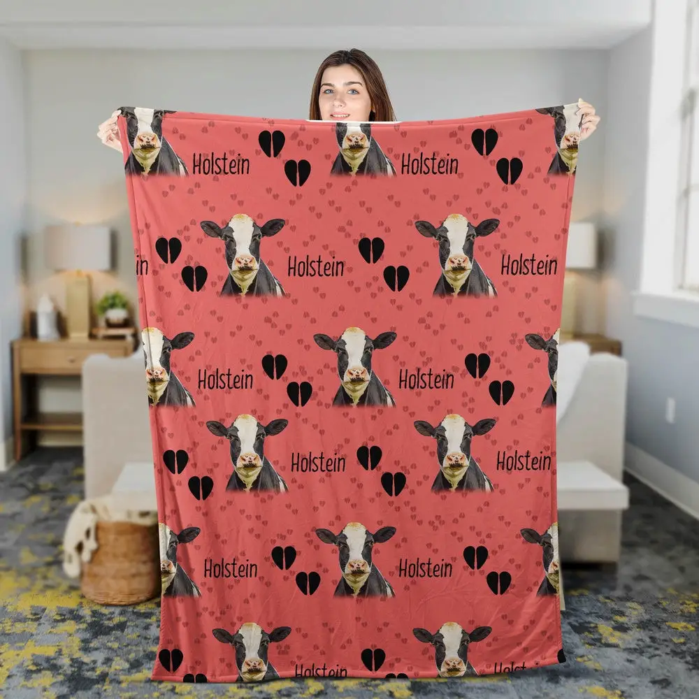 Holstein Cattle Happy Pattern Blanket Farm Blanket Gift For Farmer Holstein Cattle Happy Pattern Blanket Farm Blanket Gift For Farmer - Image 1