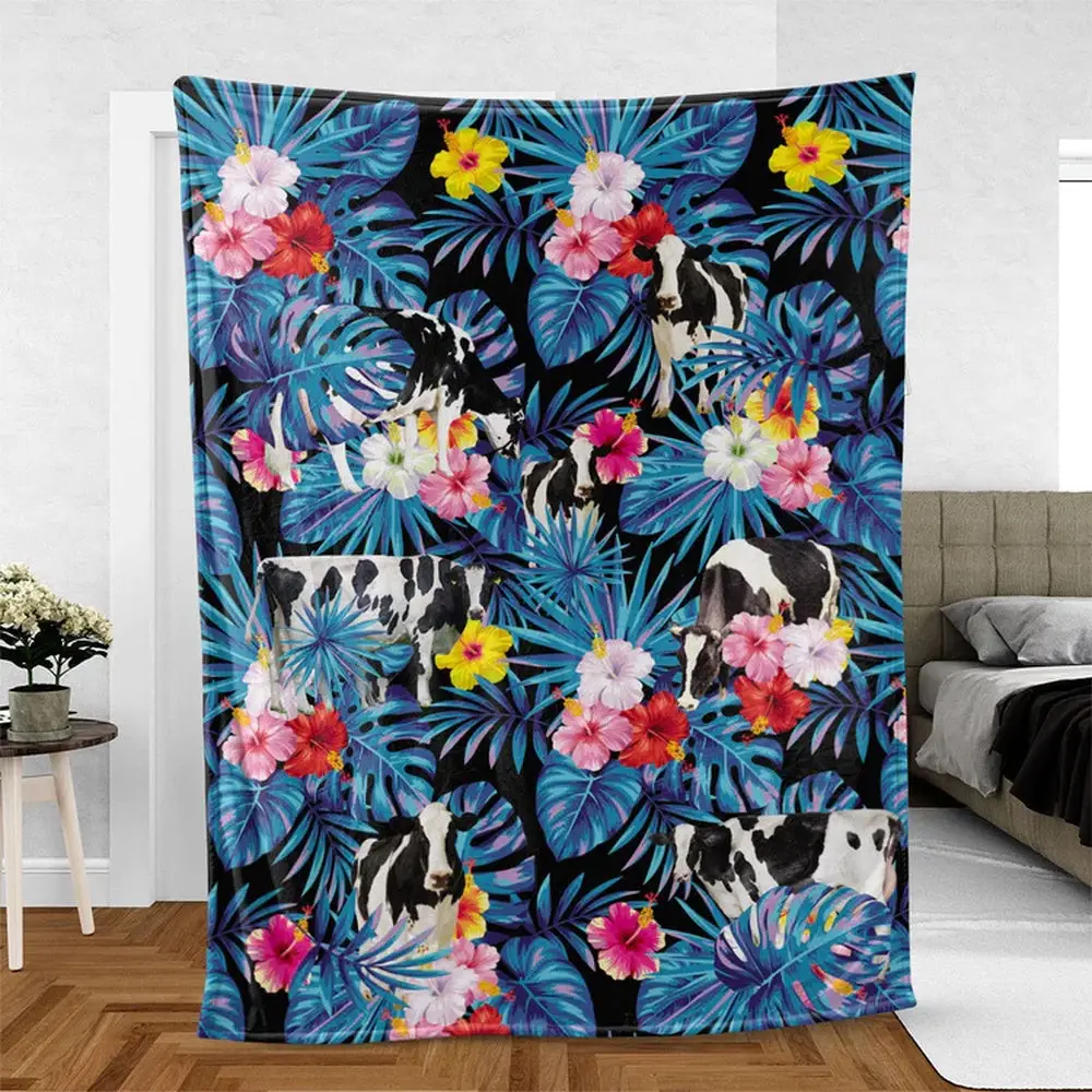 Holstein Cattle Hawaiian Pattern Blanket Farm Blanket Gift For Farmer