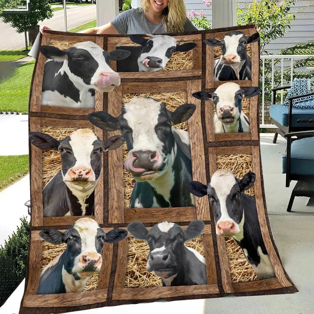 Holstein Cattle Personalized Name Blanket Farm Animal Blanket Gift For Whole Family
