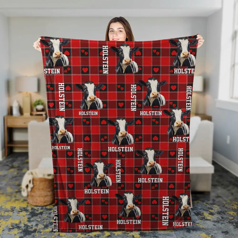 Holstein Cow Pattern Hoodie Blanket Farm Blanket Gift For Farmer