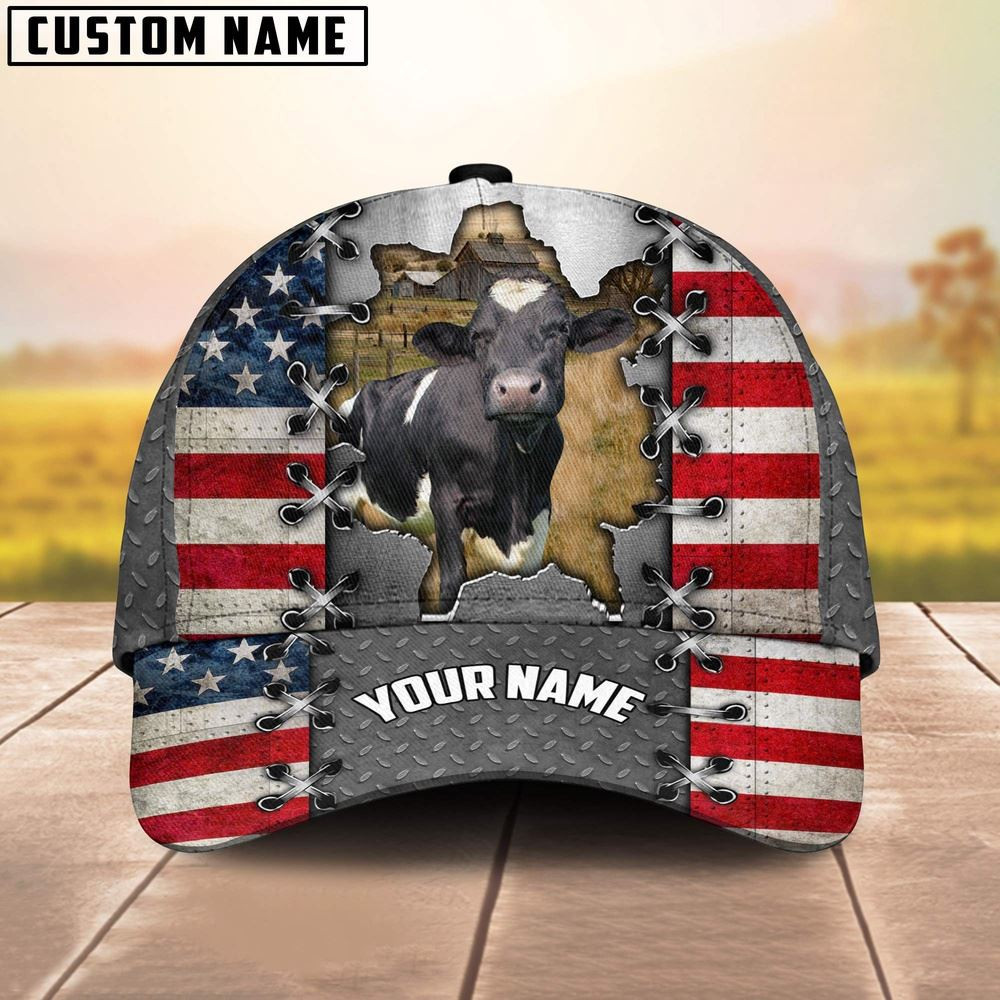 Holstein Customized Name US Flag Cap Farm Cap Farmer Baseball Cap Gift For Farmer Holstein Customized Name US Flag Cap Farm Cap Farmer Baseball Cap Gift For Farmer - Image 1
