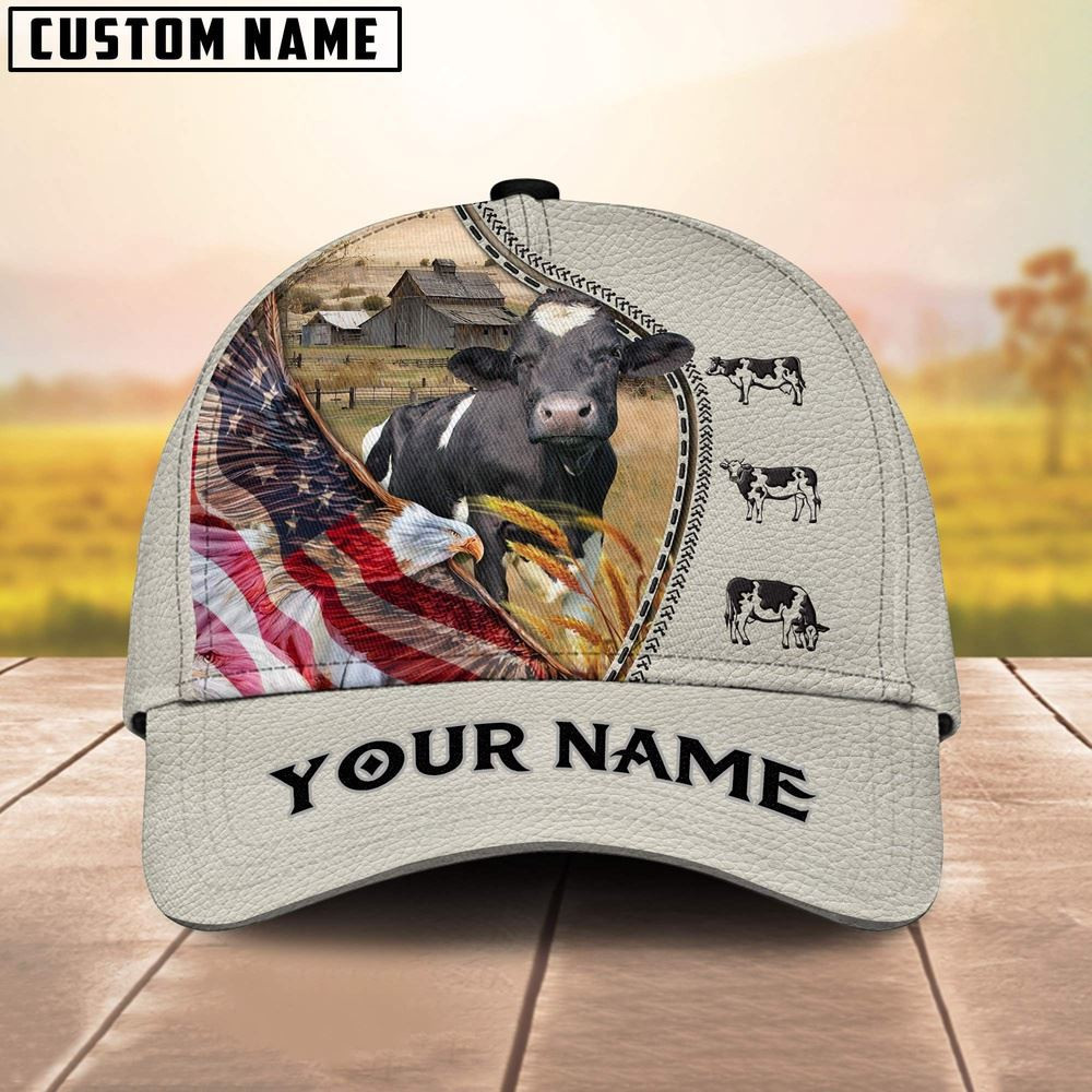 Holstein Farm Life Beauty Leather Pattern Customized 3D Cap Farmer Baseball Cap Gift For Farmer