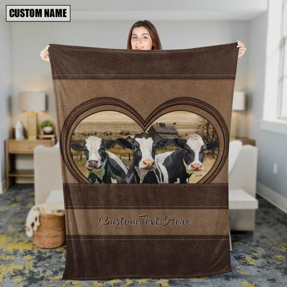 Holstein In Heart Personalized Name Blanket Farm Animal Blanket Gift For Whole Family