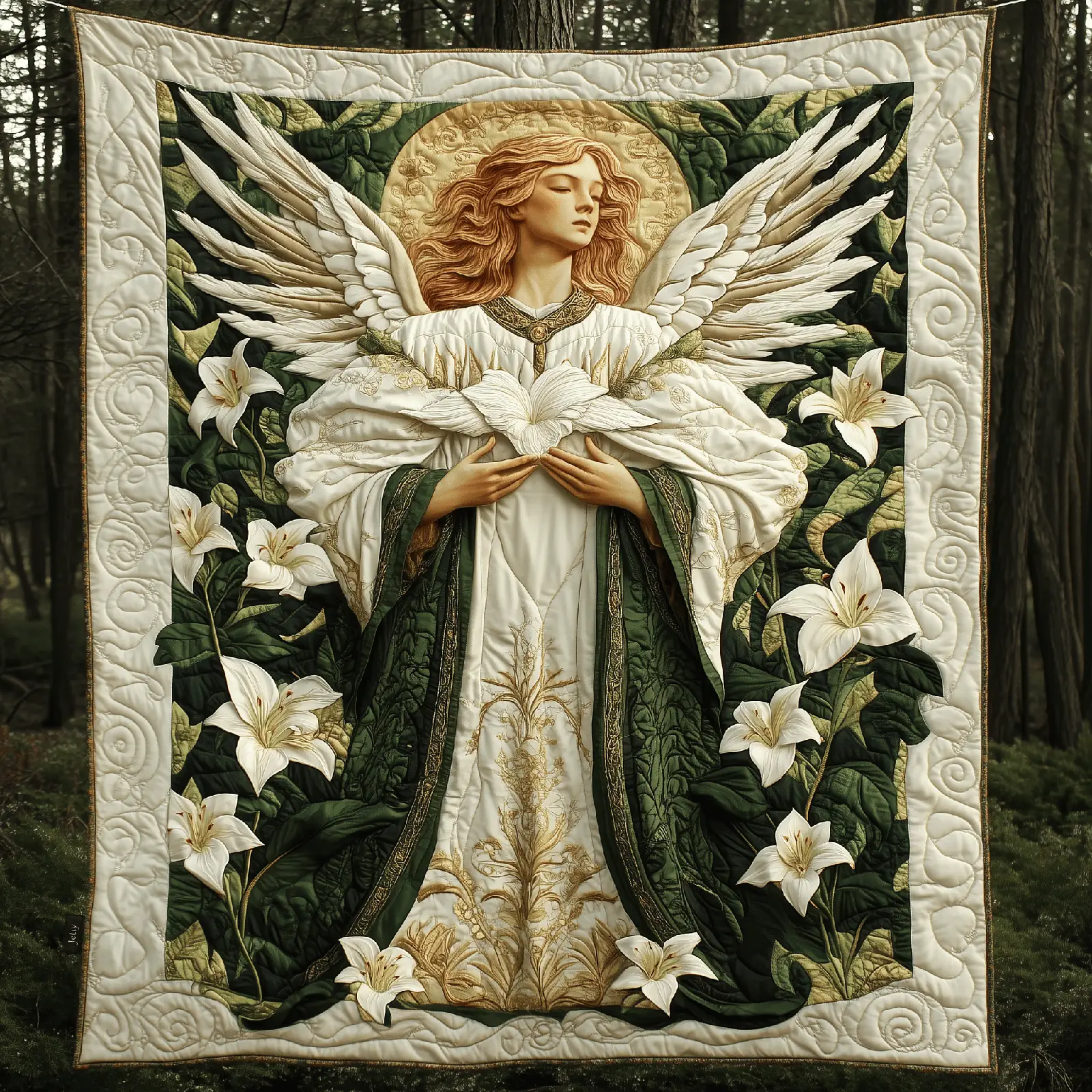 Holy Angel Quilted Blanket Floral Lily Theme Unique Religious Gifts For Angel Lovers
