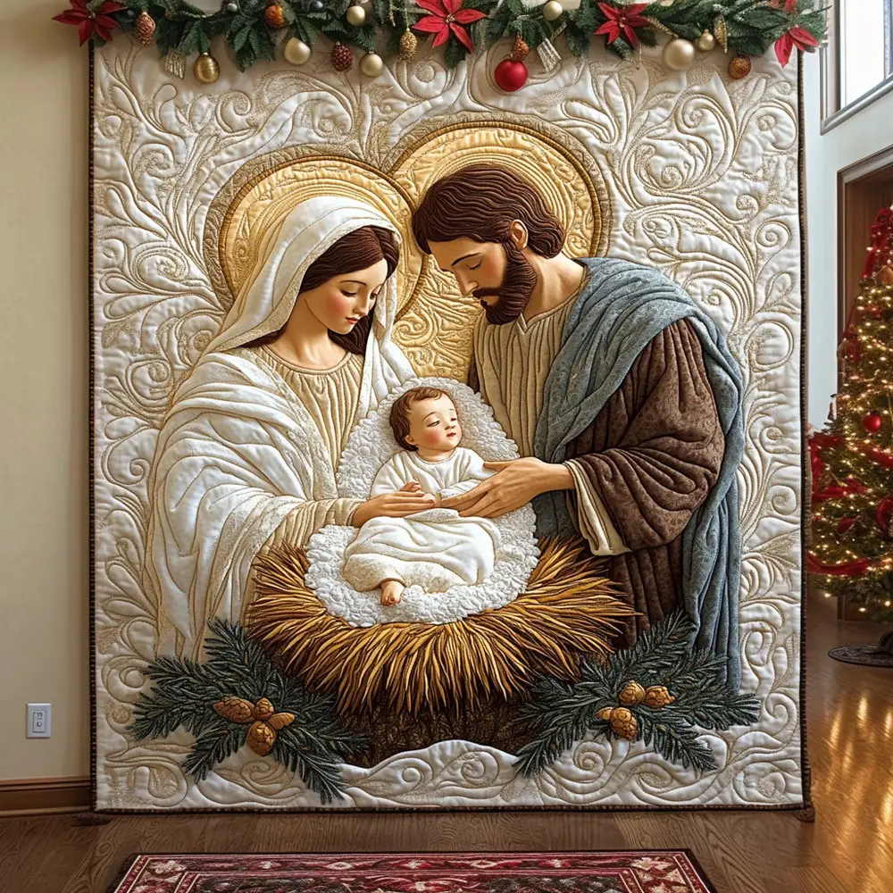 Holy Family Bethlehem Quilted Blanket Christmas Nativity Art Throw Best Gift For Religious Christian Family