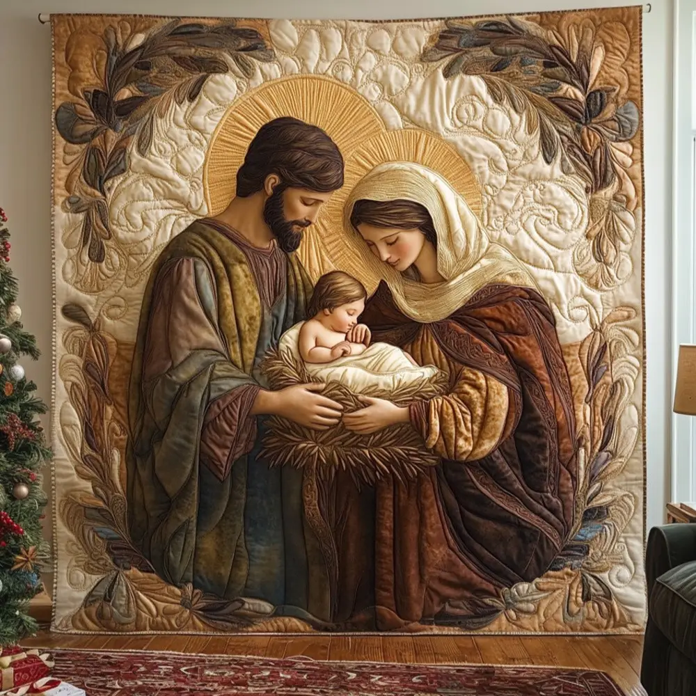 Holy Family Nativity Quilted Blanket Religious Christmas Art Throw Blanket Best Gift For Christians