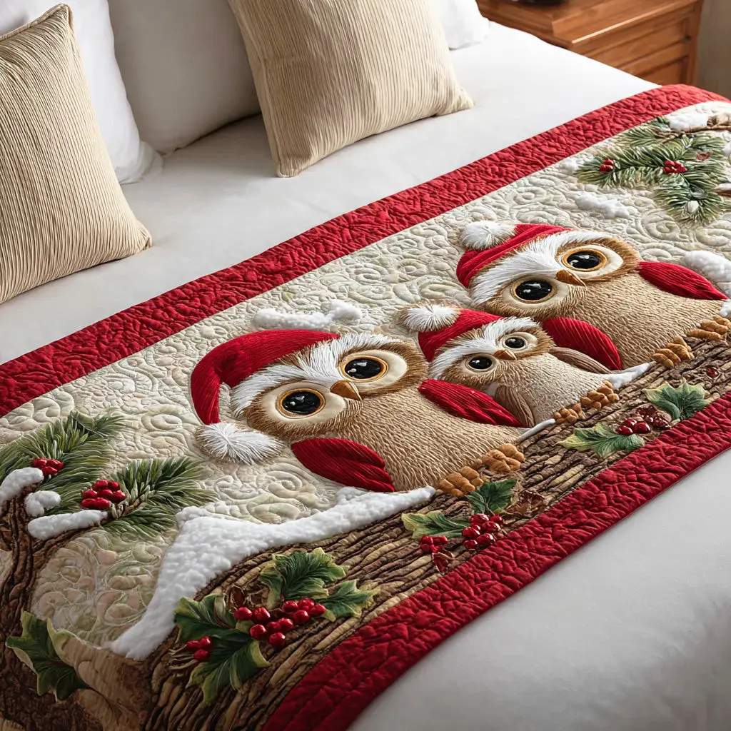 Holy Night Owl Quilted Bed Runner Holy Night Owl Christian Christmas Gift Holy Night Owl Quilted Bed Runner Holy Night Owl Christian Christmas Gift - Image 1