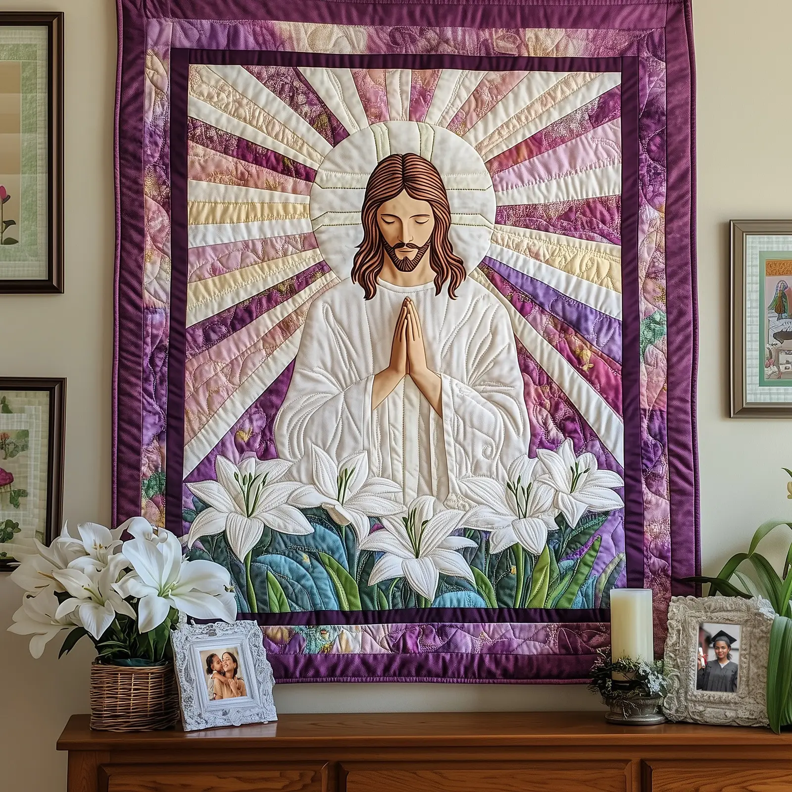 Holy Radiance Art Quilted Blanket Holiday Bedroom Decoration Unique Gifts Ideas For Mom