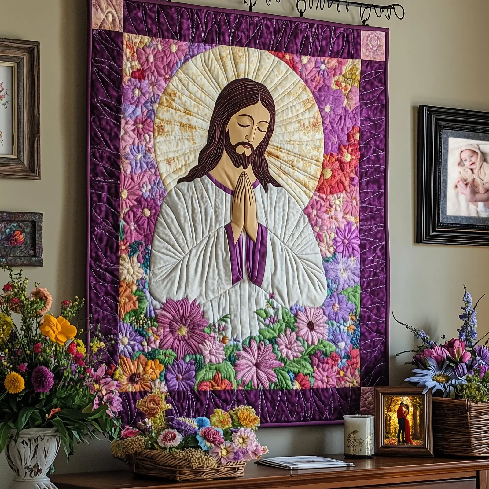 Holy Radiance Art Quilted Blanket Holiday Home Decor Unique Flower Gifts For Men