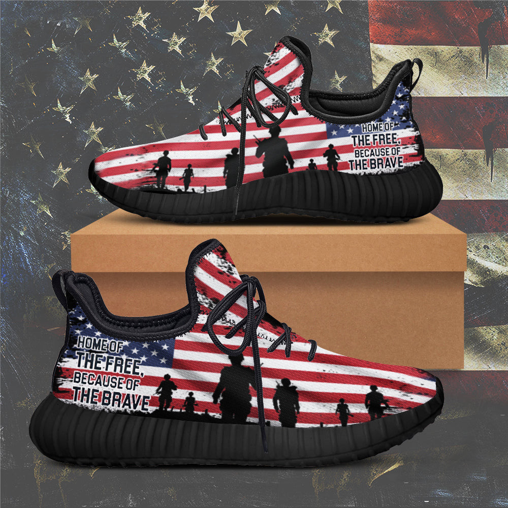 Home Of The Free Because Of The Brave Sneakers Honoring Veterans Patriotic American Flag Shoes -WearandDecor