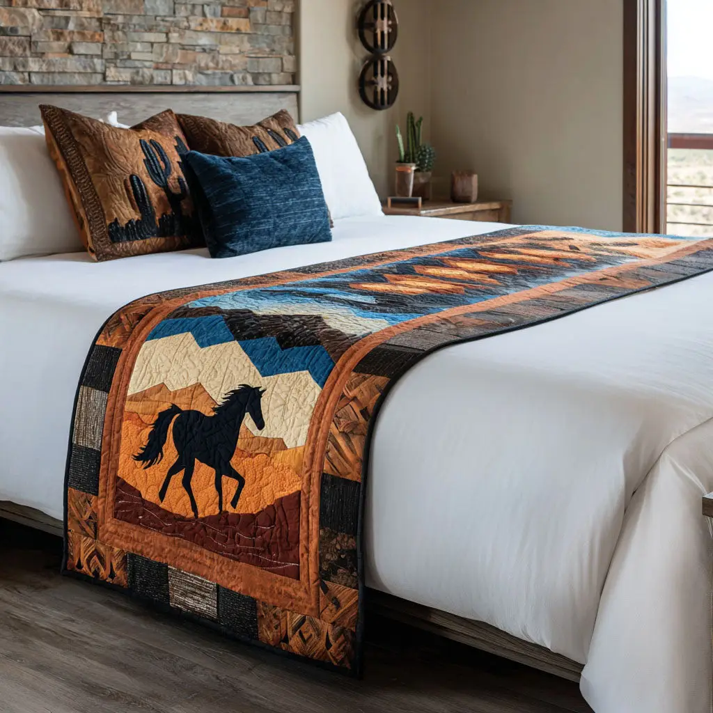 Homestead Sunset Quilted Bed Runner Homestead Sunset Scene Warm Home Gift