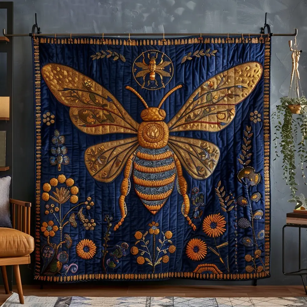 Honey Bee Apiary Quilted Blanket Beekeeper Art Floral Throw Best Gift For Bee Lover Beekeeper Owner