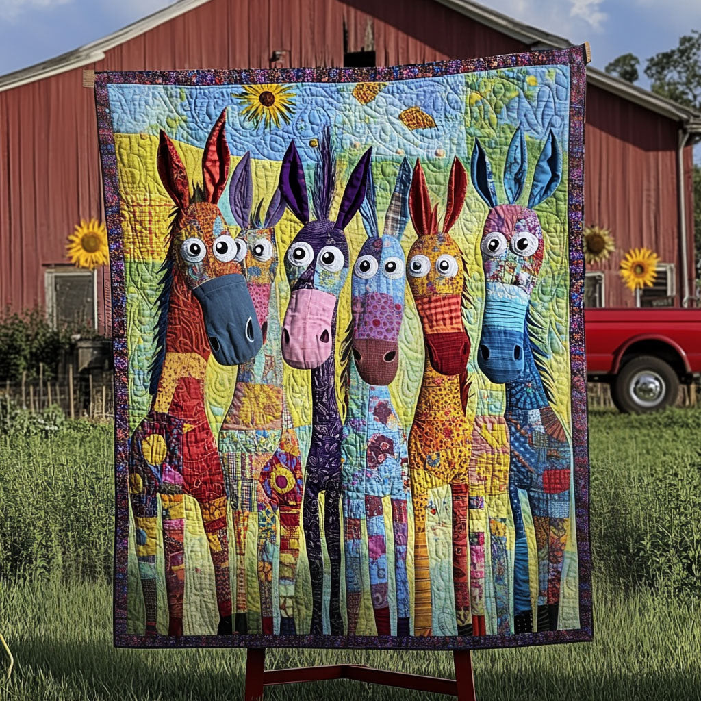 Hoofbeats of Happiness Quilted Blanket Xmas Holiday Donkey Themed Gifts
