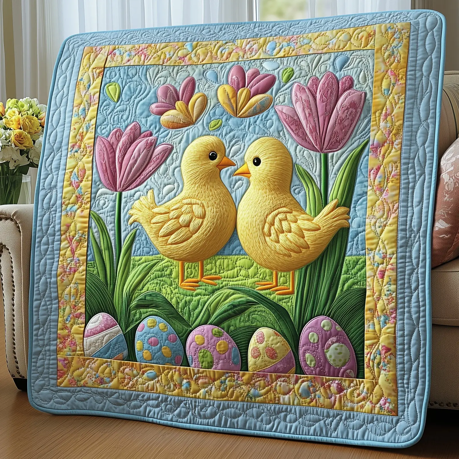Hoppy Easter Chick Quilted Blanket Holiday Bedroom Decoration Gifts For Chicken Farmers