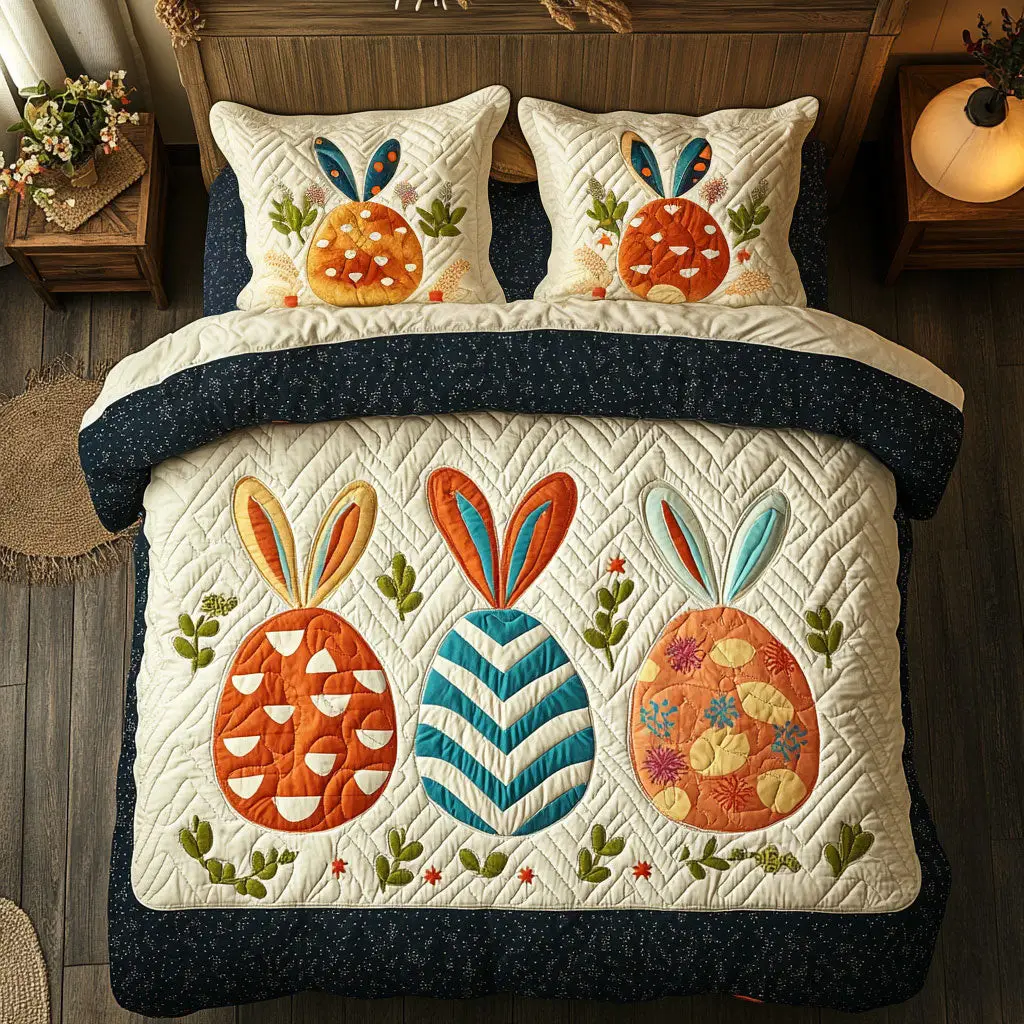 Hoppy Easter Garden Quilted Bedding Set Autumn Inspired Bedroom Bunny Present Ideas