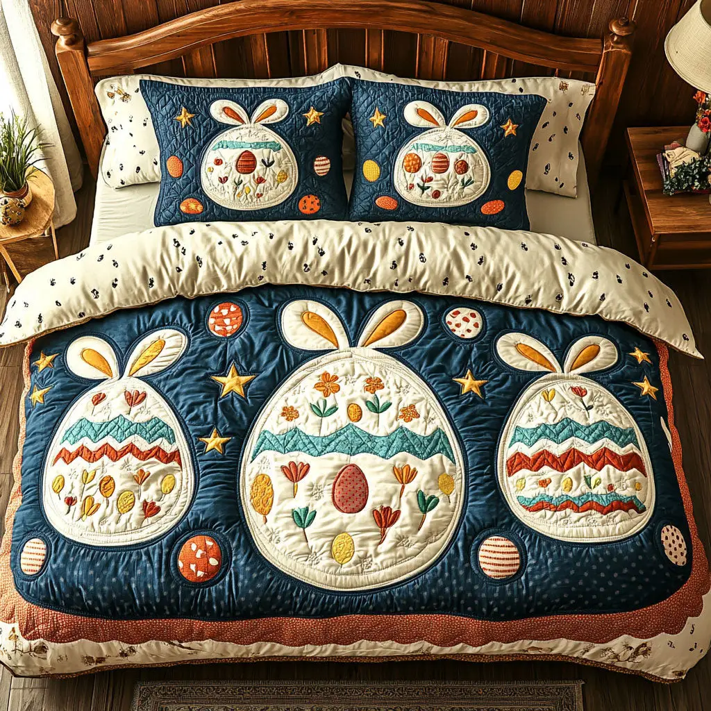 Hoppy Easter Garden Quilted Bedding Set Autumn Inspired Bedroom Cute Rabbit Gifts