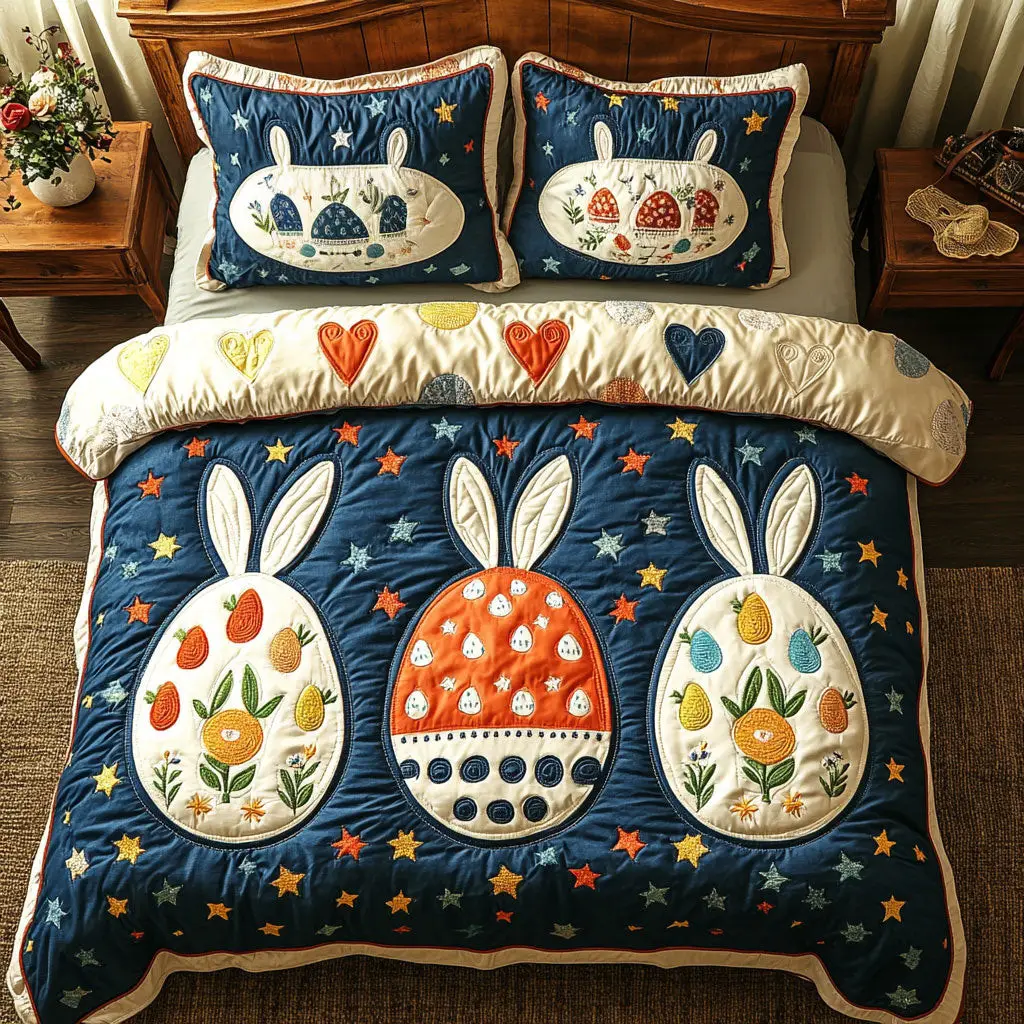 Hoppy Easter Garden Quilted Bedding Set Autumn Inspired Bedroom Unique Gift For Mother