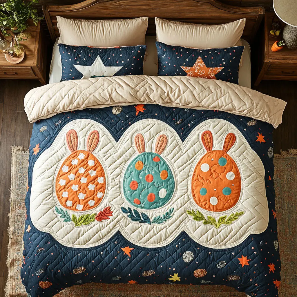 Hoppy Easter Garden Quilted Bedding Set Holiday Bedroom Decor Bunny Gifts For Adults