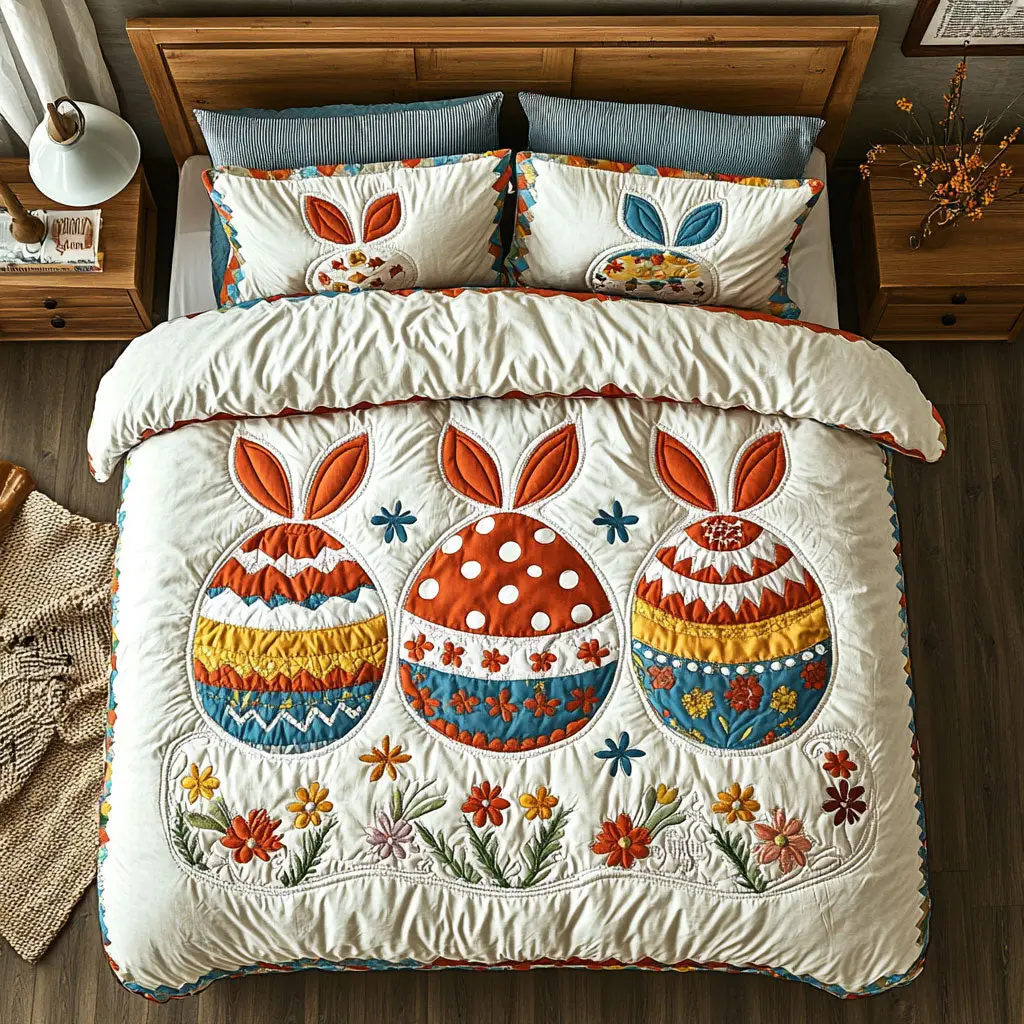 Hoppy Easter Garden Quilted Bedding Set Holiday Bedroom Decor Rabbit Gifts For Adults