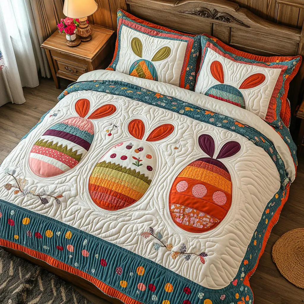 Hoppy Easter Garden Quilted Bedding Set Holiday Bedroom Decorations Gifts For Bunnies