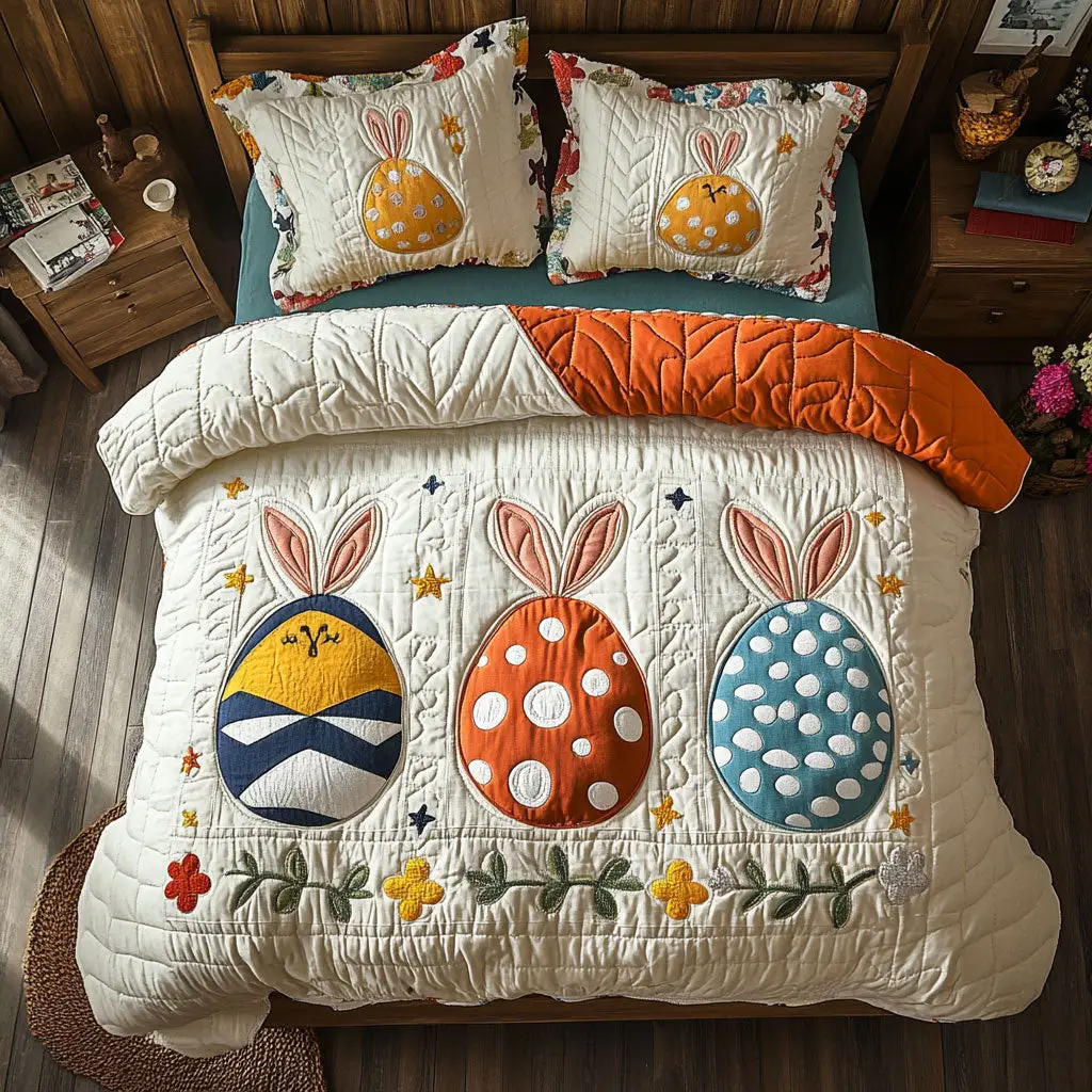 Hoppy Easter Garden Quilted Bedding Set Holiday Bedroom Decorations Gifts For Friends