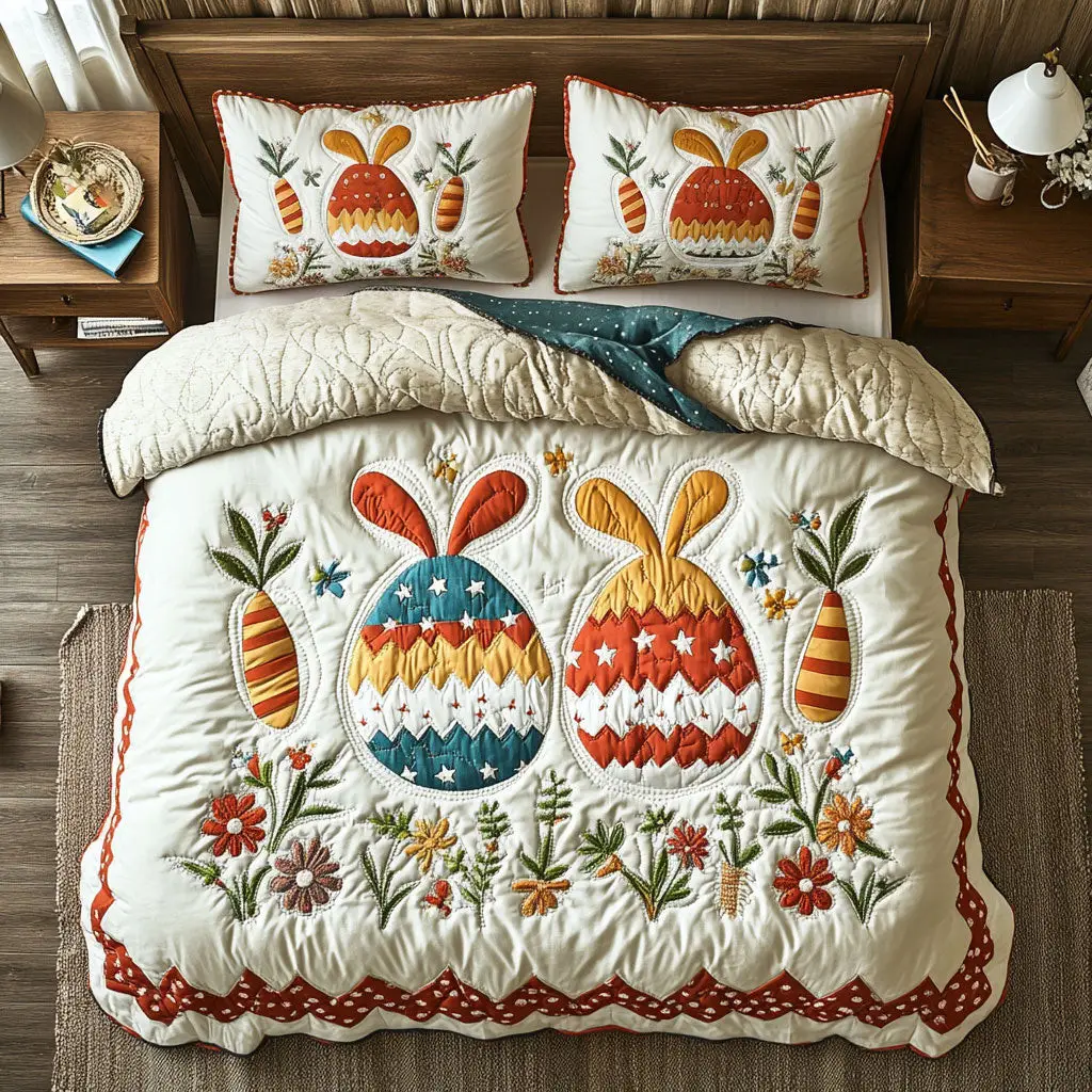Hoppy Easter Garden Quilted Bedding Set Holiday Bedroom Decorations Presents For Bunnies Hoppy Easter Garden Quilted Bedding Set Holiday Bedroom Decorations Presents For Bunnies - Image 1