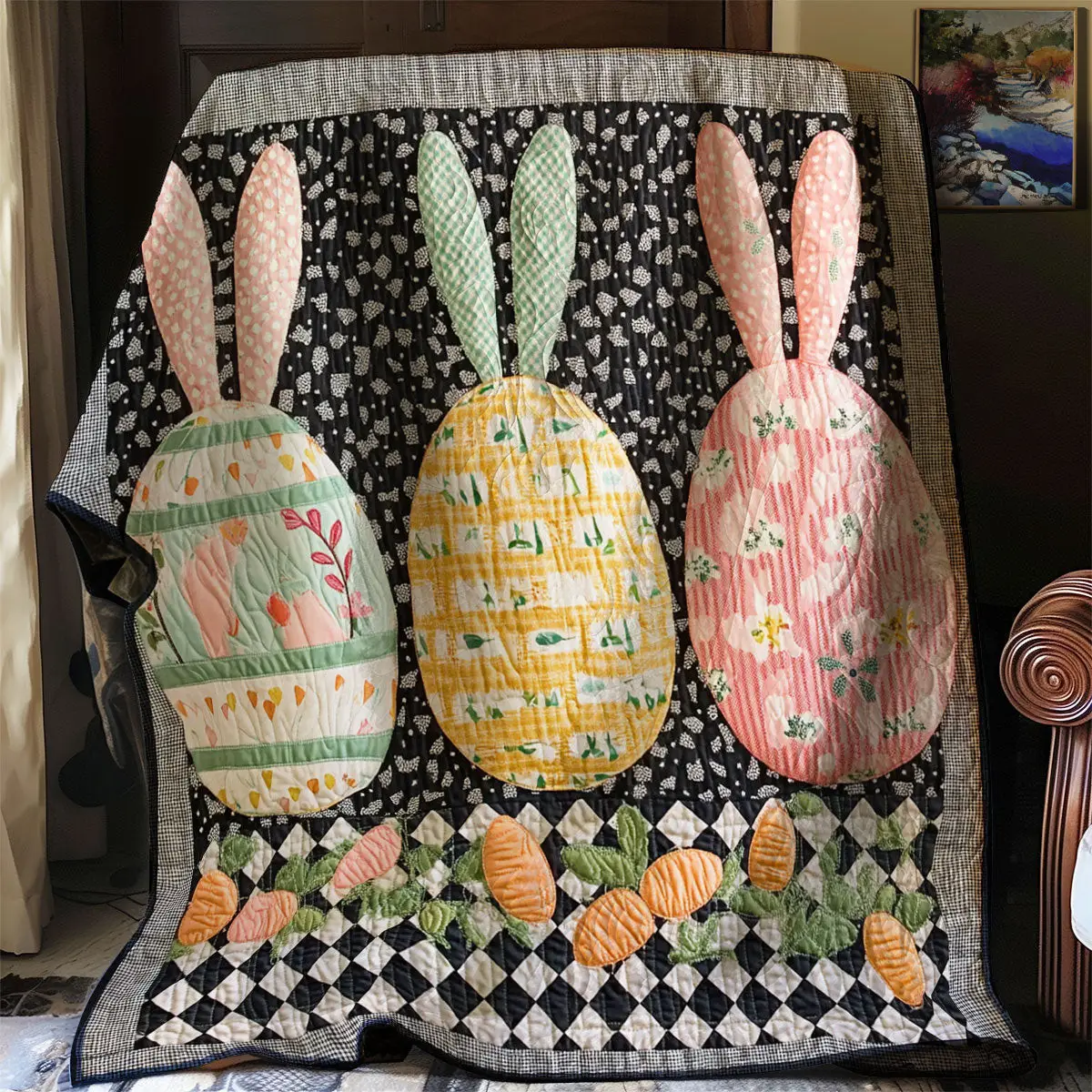 Hoppy Easter Garden Quilted Blanket Holiday Bedroom Decoration Best Presents For Dad
