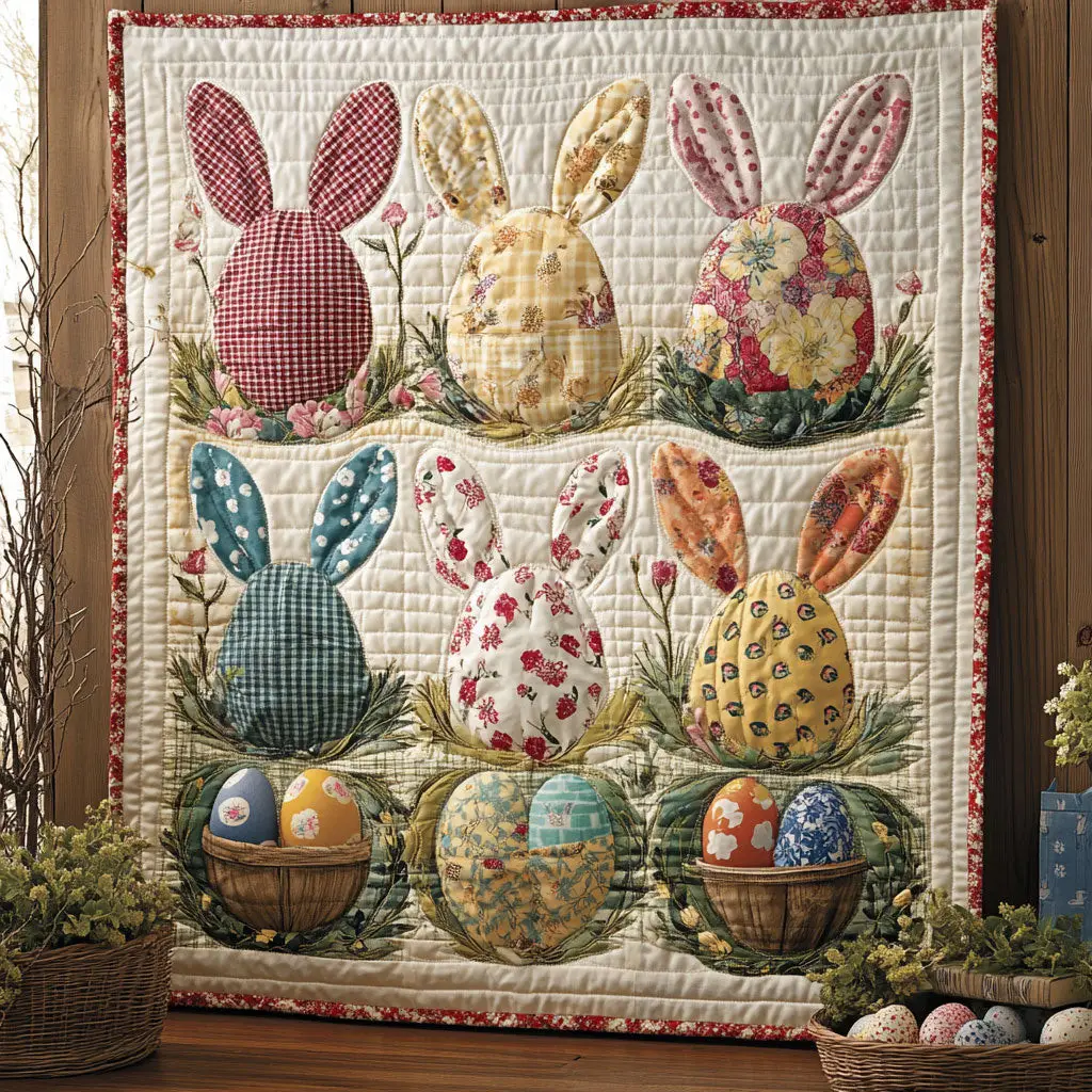 Hoppy Easter Garden Quilted Blanket Holiday Bedroom Decoration Best Presents For Men