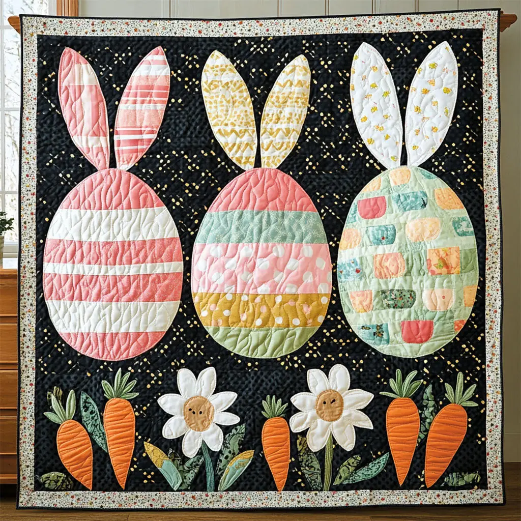 Hoppy Easter Garden Quilted Blanket Holiday Bedroom Decoration Bunny Gifts For Her
