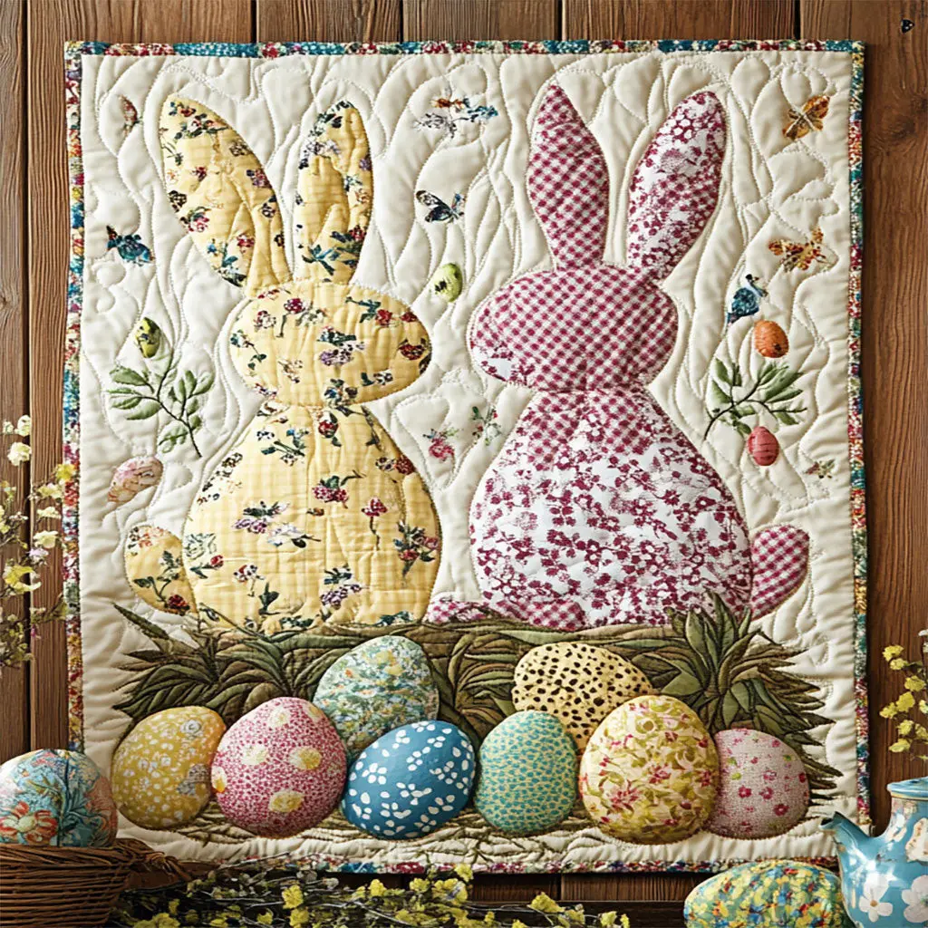 Hoppy Easter Garden Quilted Blanket Holiday Bedroom Decoration Cute Presents For Her