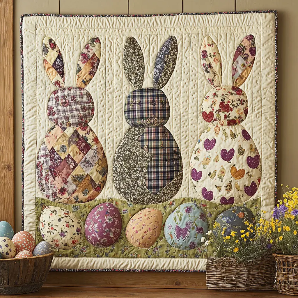 Hoppy Easter Garden Quilted Blanket Holiday Bedroom Decoration Cute Presents For Him