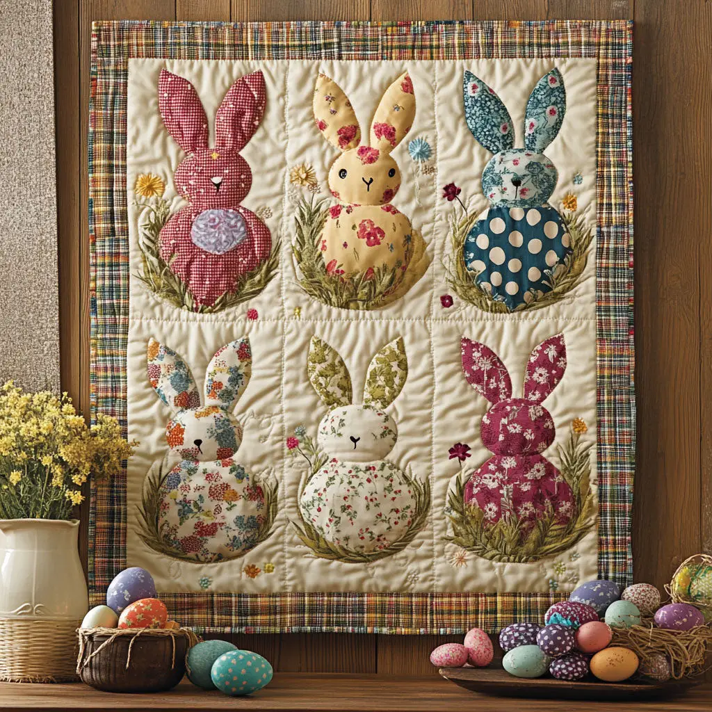 Hoppy Easter Garden Quilted Blanket Holiday Bedroom Decoration Presents For Rabbit Lovers