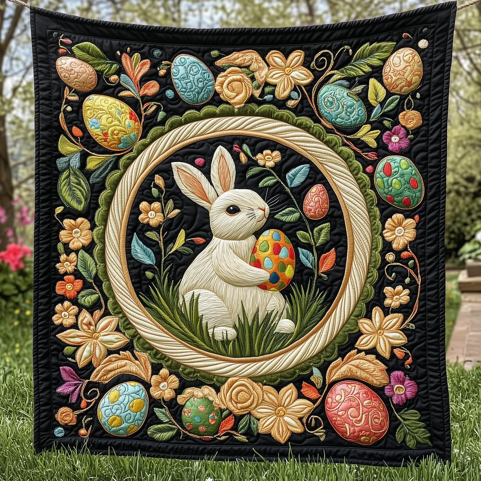 Hoppy Easter Quilted Blanket Holiday Bedroom Decoration Gifts For Rabbit Owners