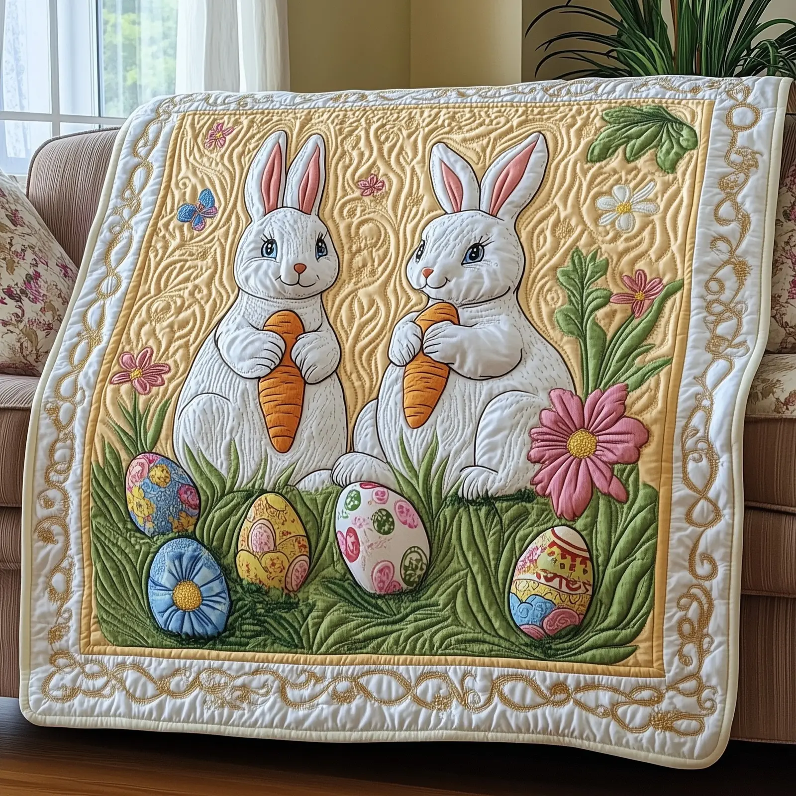 Hoppy Haven Quilted Blanket Autumn Inspired Bedroom Gifts For People Who Like Rabbits