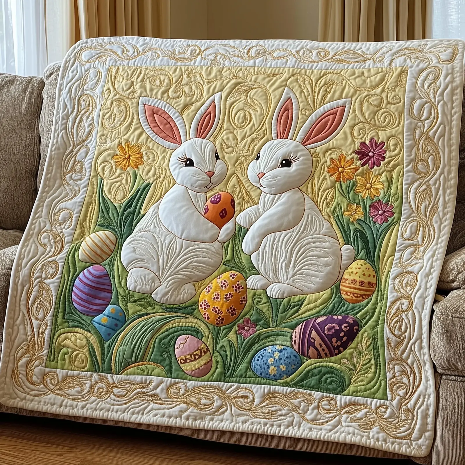 Hoppy Haven Quilted Blanket Autumn Inspired Bedroom Gifts For People With Rabbits