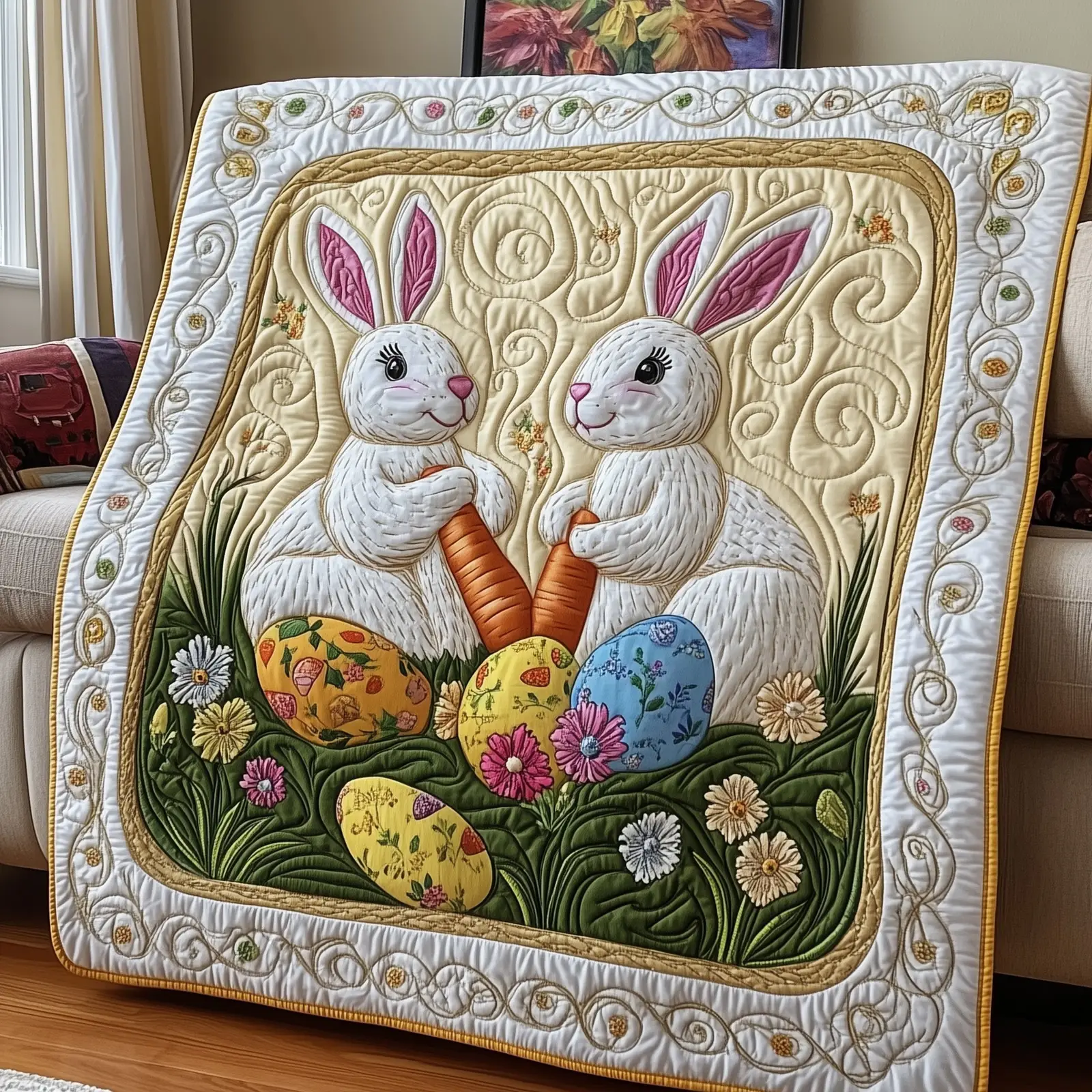 Hoppy Haven Quilted Blanket Autumn Inspired Bedroom Gifts For Pet Bunnies