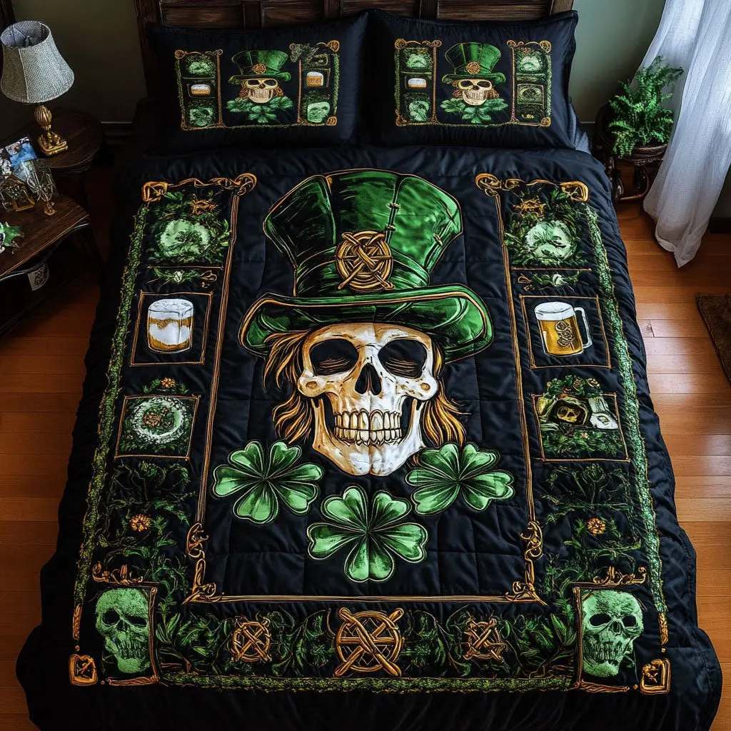 Hoppy Skull Quilted Bedding Set Bedroom Decorations St Patrick Gifts For Lovers