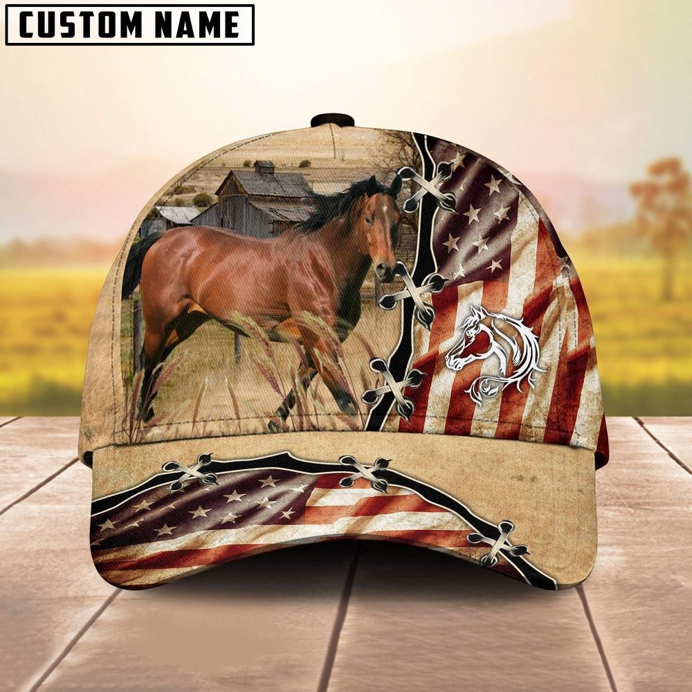 Horse American Flag Custom Name Retro Cap Farm Cap Farmer Baseball Cap Gift For Farmer
