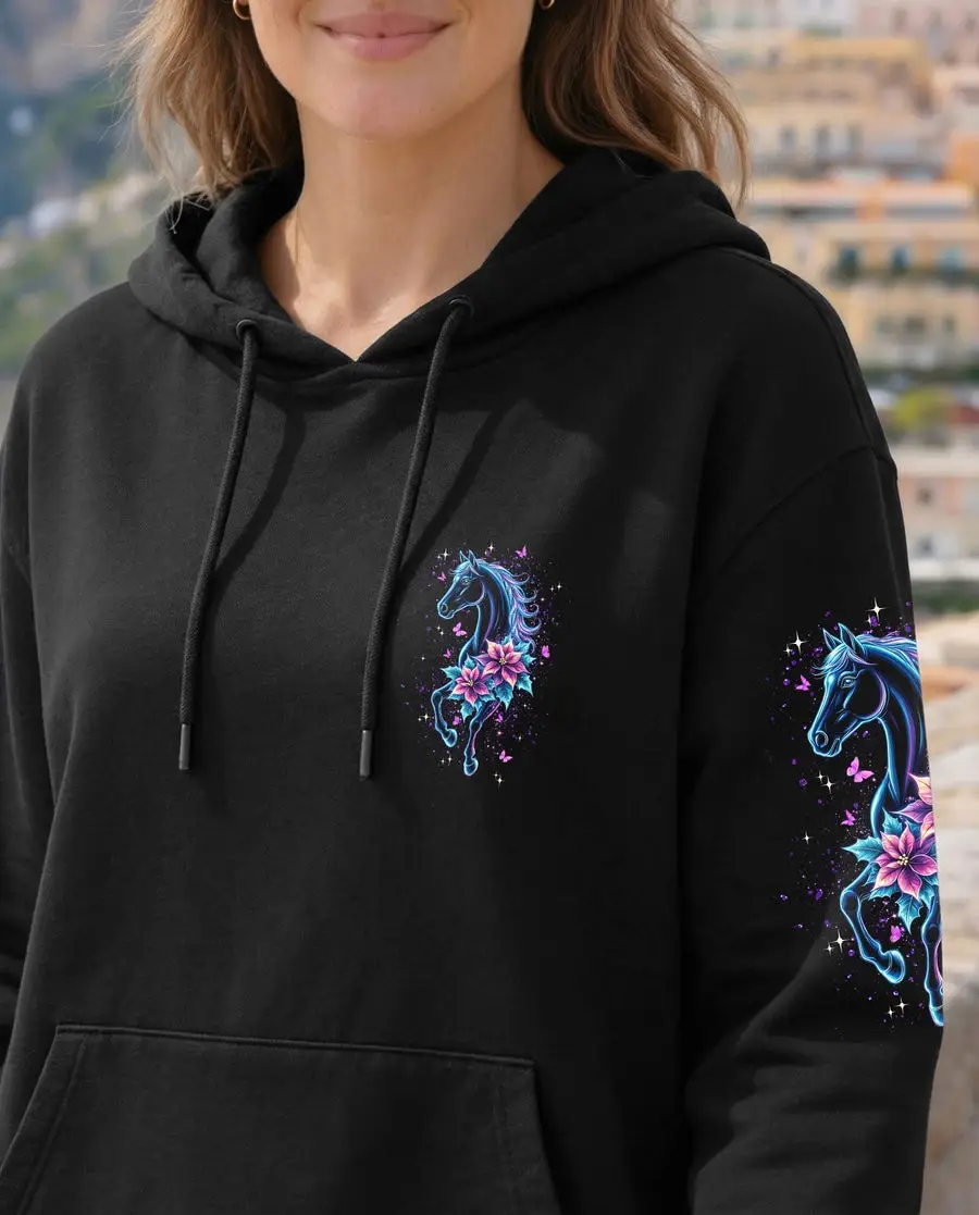 Horse Blessed By God Loved By Jesus Hoodie Black Christian Apparel Gifts For Her