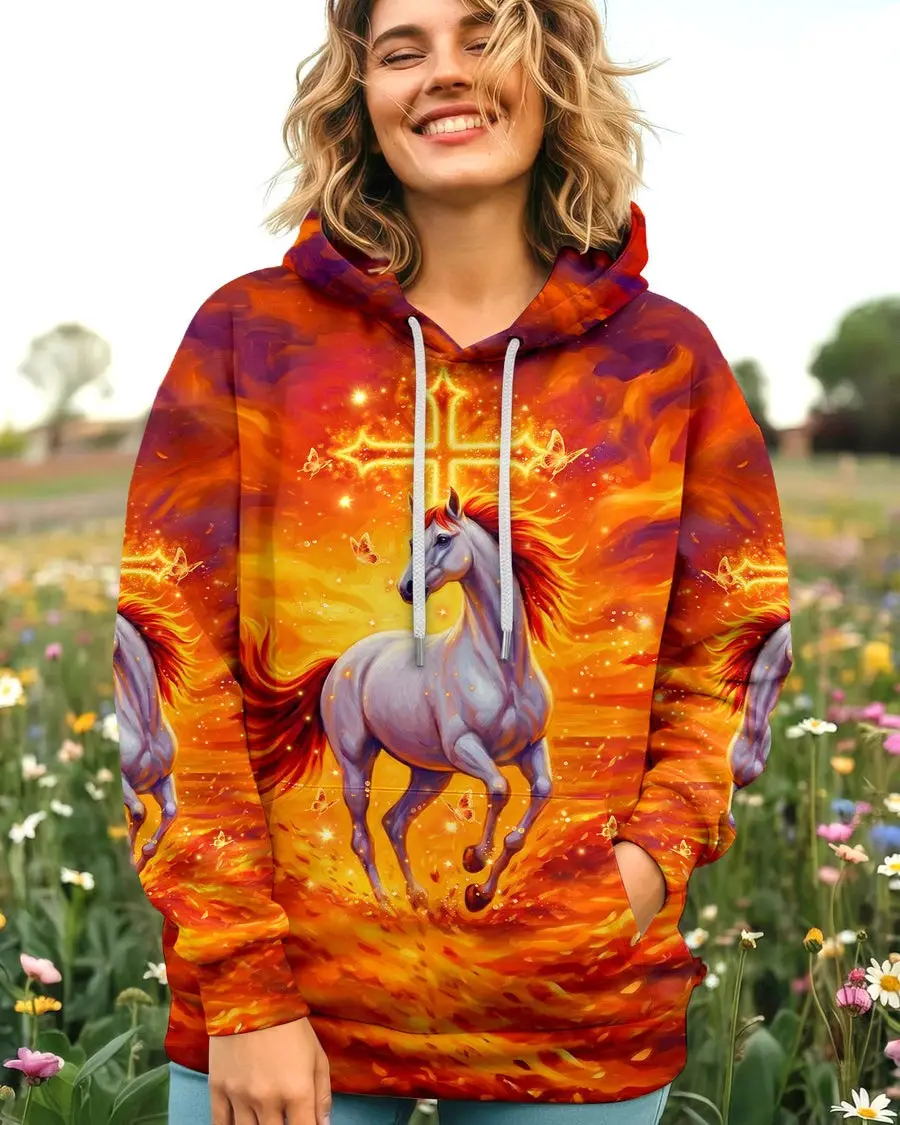 Horse Blessed By God Loved By Jesus Hoodie Women's Faith Based Apparel Gifts For Her