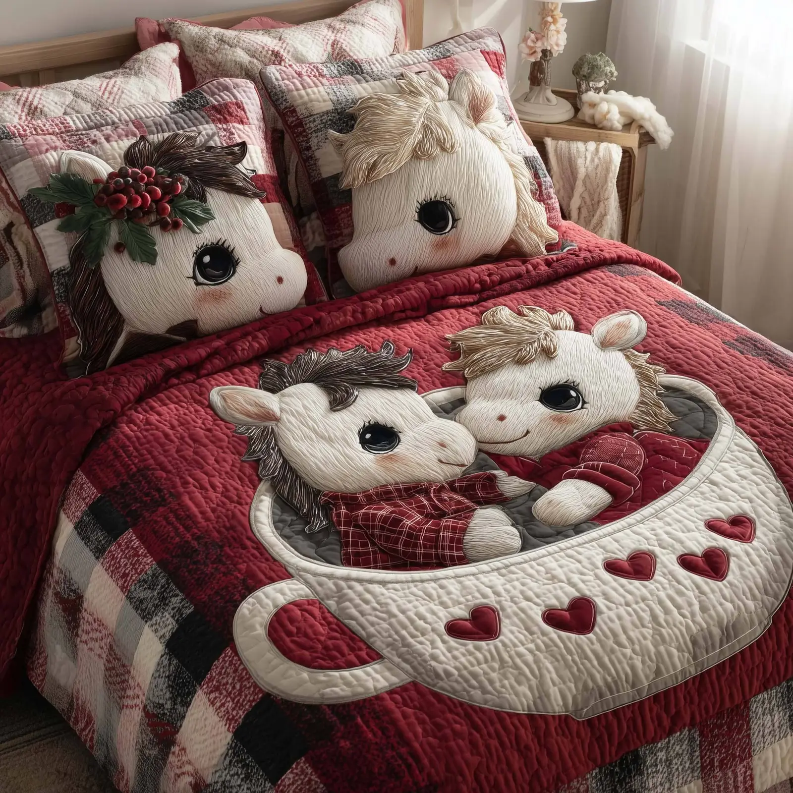 Horse Couple Quilted Bedding Set Cute Horse Valentine Day Gifts For The Son