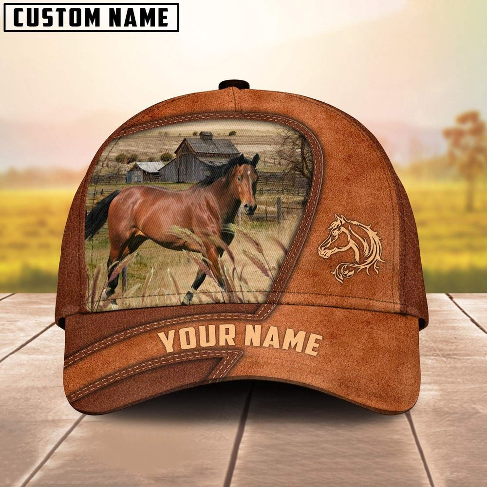 Horse Customized Name Brown Leather Pattern Cap Farm Cap Farmer Baseball Cap Gift For Farmer