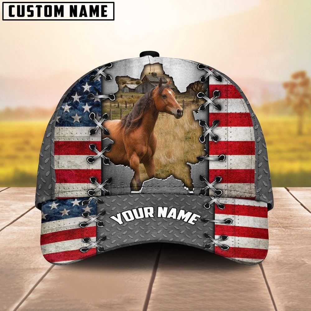 Horse Customized Name US Flag Cap Farm Cap Farmer Baseball Cap Gift For Farmer