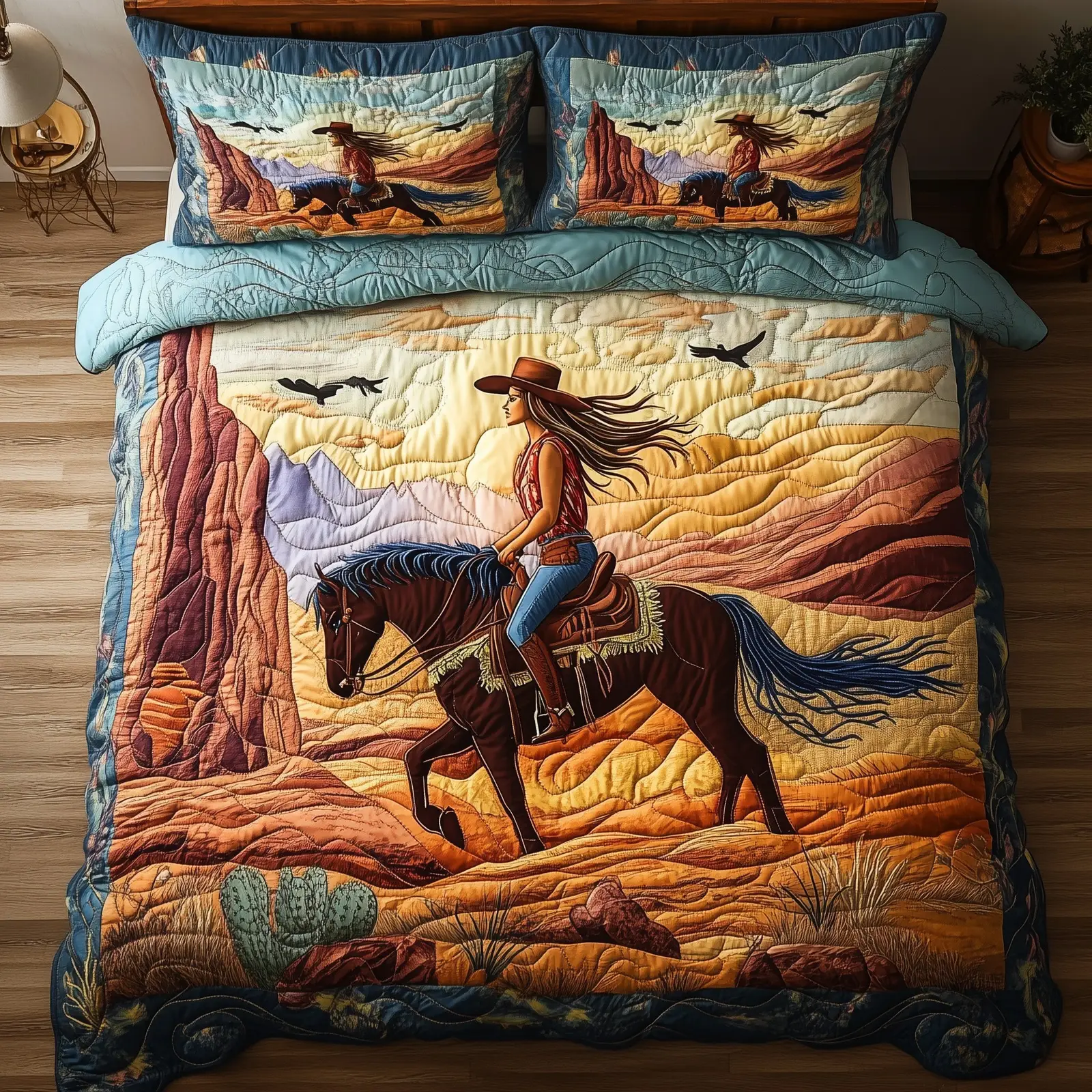 Horse Desert Rider Quilted Bedding Set Duvet Cover Bedspread Gift Ideas For Horse Lovers