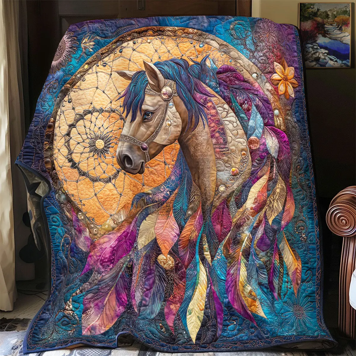 Horse Dreamcatcher Quilt Blankets Couch Good Gifts For Dads 50Th Birthday