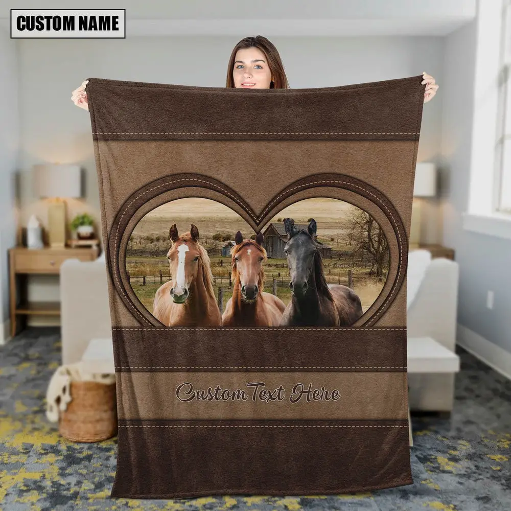 Horse In Heart Personalized Name Blanket Farm Animal Blanket Gift For Whole Family